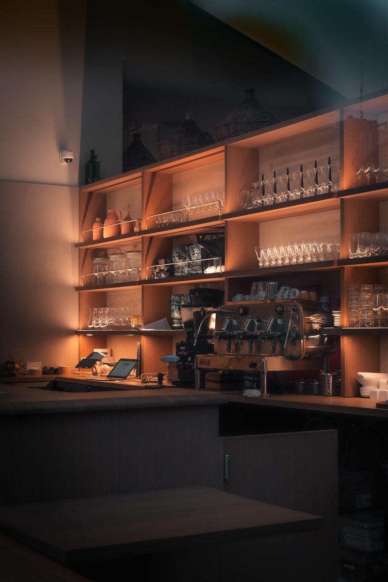 brown wooden shelf with bottles